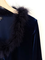 Lade das Bild in den Galerie-Viewer, *Samt &amp; Federn* Cardigan Bluse Blau (L)
