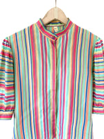 Lade das Bild in den Galerie-Viewer, *Seide* Bluse 80s Blockstreifen Pastell (M)
