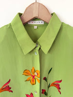Lade das Bild in den Galerie-Viewer, *Kupferseide* Bluse 80s Blumen Lindgrün (XL)
