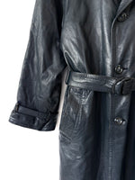 Lade das Bild in den Galerie-Viewer, Leder Trenchcoat 80s Mantel Mitternachtblau (XL)
