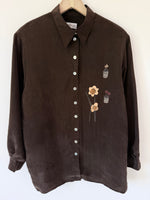 Lade das Bild in den Galerie-Viewer, *Kupferseide* Bluse 80s Blumenprint Braun (XL)
