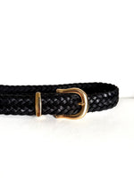 Lade das Bild in den Galerie-Viewer, Leder Flechtgürtel 80s Schwarz Gold (One Size)
