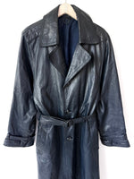 Lade das Bild in den Galerie-Viewer, Leder Trenchcoat 80s Mantel Mitternachtblau (XL)
