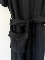 Lade das Bild in den Galerie-Viewer, *Leinen* Kleid 90s Gürtel mit Tasche Schwarz (L)
