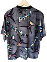 Lade das Bild in den Galerie-Viewer, Bluse 80s Shirt Vögel Print Pink (L)
