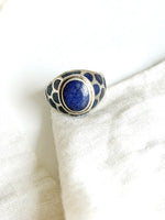 Lade das Bild in den Galerie-Viewer, *925 Sterling Silber* Vintage Siegelring Folklore Blau (57/17)
