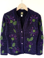 Lade das Bild in den Galerie-Viewer, Cardigan Wolle Mohair Chenille Stick Blumen (S)
