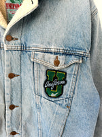 Lade das Bild in den Galerie-Viewer, Sherpa Jeansjacke 80s Patch Teddy (M-L)
