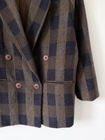 Lade das Bild in den Galerie-Viewer, *Wolle* Blazer Zweireiher 80s Karo (XL)
