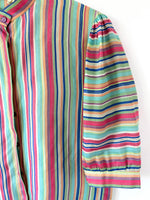 Lade das Bild in den Galerie-Viewer, *Seide* Bluse 80s Blockstreifen Pastell (M)
