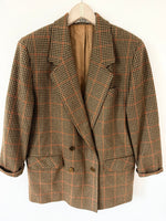 Lade das Bild in den Galerie-Viewer, *Wolle* Blazer Zweireiher 80s Tartan Khaki Rost (L-XL)
