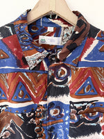 Lade das Bild in den Galerie-Viewer, *Seide* Hemd 80s Print Rost Royalblau (XXL)
