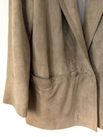 Lade das Bild in den Galerie-Viewer, *Wildleder* Blazer Jacke 80s Zweireiher Khaki (L)

