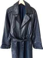 Lade das Bild in den Galerie-Viewer, Leder Trenchcoat 80s Mantel Mitternachtblau (XL)
