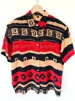 Lade das Bild in den Galerie-Viewer, *Seide* Bluse 90s Print Rot Beige (XL)
