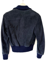 Lade das Bild in den Galerie-Viewer, Wildleder Cropped Blouson Jacke 70s Marine (XS-S)
