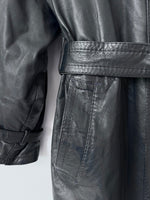 Lade das Bild in den Galerie-Viewer, Leder Trenchcoat 80s Mantel Mitternachtblau (XL)
