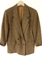 Lade das Bild in den Galerie-Viewer, *Wolle* Blazer Zweireiher 80s Tartan Khaki Rost (L-XL)
