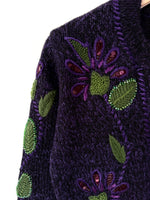 Lade das Bild in den Galerie-Viewer, Cardigan Wolle Mohair Chenille Stick Blumen (S)
