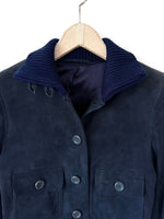 Lade das Bild in den Galerie-Viewer, Wildleder Cropped Blouson Jacke 70s Marine (XS-S)

