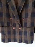 Lade das Bild in den Galerie-Viewer, *Wolle* Blazer Zweireiher 80s Karo (XL)
