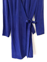 Lade das Bild in den Galerie-Viewer, *Seide* Wickelblazer Kleid 80s Royalblau (S-M)
