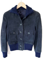 Lade das Bild in den Galerie-Viewer, Wildleder Cropped Blouson Jacke 70s Marine (XS-S)
