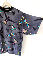 Lade das Bild in den Galerie-Viewer, Bluse 80s Shirt Vögel Print Pink (L)
