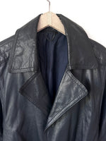 Lade das Bild in den Galerie-Viewer, Leder Trenchcoat 80s Mantel Mitternachtblau (XL)
