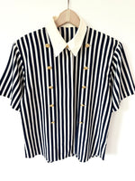 Lade das Bild in den Galerie-Viewer, Bluse Marine 80s Blockstreifen Print (M-L)
