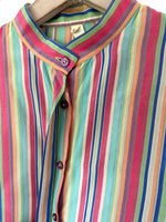 Lade das Bild in den Galerie-Viewer, *Seide* Bluse 80s Blockstreifen Pastell (M)

