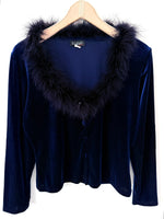 Lade das Bild in den Galerie-Viewer, *Samt &amp; Federn* Cardigan Bluse Blau (L)
