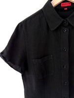 Lade das Bild in den Galerie-Viewer, *Leinen* Bluse Cropped Premium Basic Schwarz (M)
