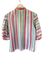 Lade das Bild in den Galerie-Viewer, *Seide* Bluse 80s Blockstreifen Pastell (M)
