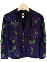 Lade das Bild in den Galerie-Viewer, Cardigan Wolle Mohair Chenille Stick Blumen (S)

