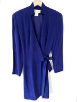 Lade das Bild in den Galerie-Viewer, *Seide* Wickelblazer Kleid 80s Royalblau (S-M)
