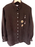Lade das Bild in den Galerie-Viewer, *Kupferseide* Bluse 80s Blumenprint Braun (XL)
