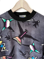 Lade das Bild in den Galerie-Viewer, Bluse 80s Shirt Vögel Print Pink (L)
