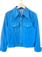 Lade das Bild in den Galerie-Viewer, Cropped Blouson 70s Blau Workwear (S-M)
