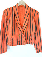 Lade das Bild in den Galerie-Viewer, Cropped Jeansjacke 80s Stripes Orange (S)

