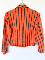 Lade das Bild in den Galerie-Viewer, Cropped Jeansjacke 80s Stripes Orange (S)

