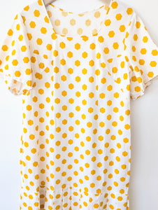 *Handmade* Kleid 70s Senfgelb Print Heavin (L-XL)