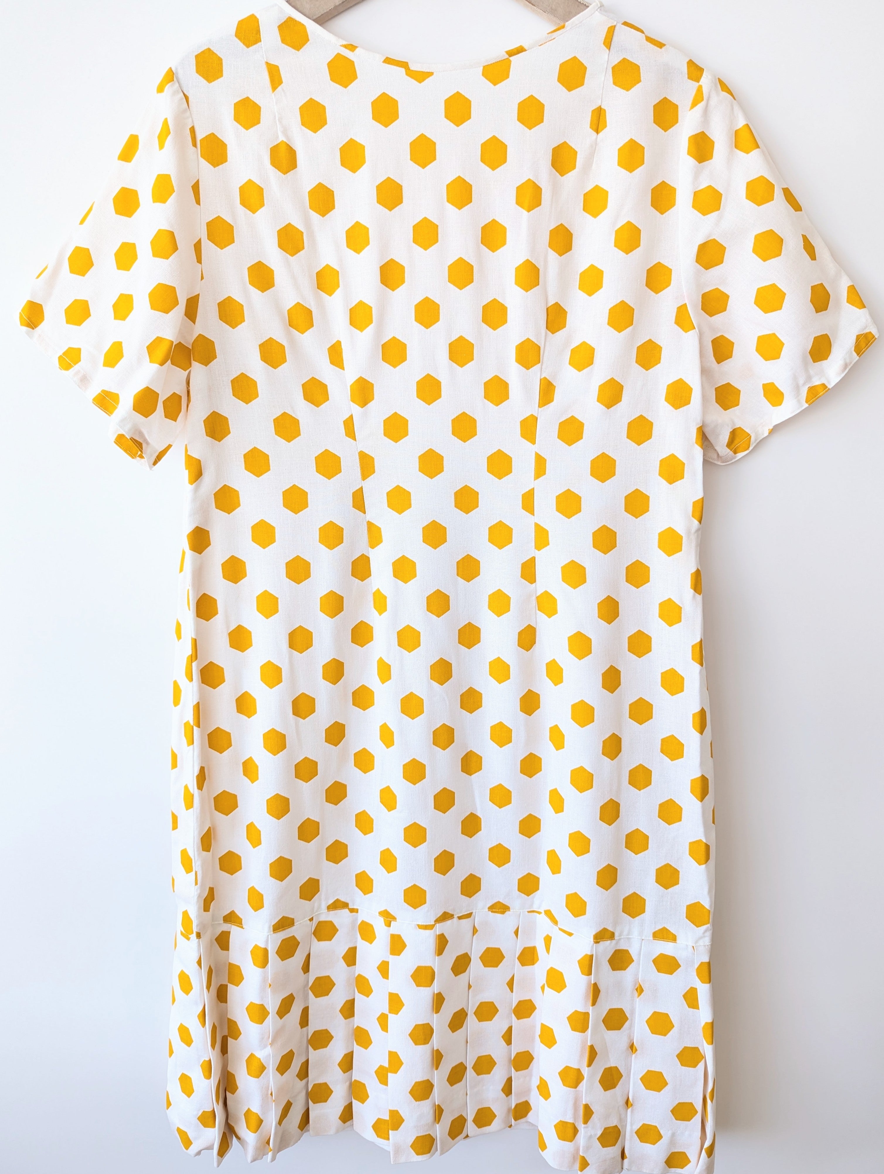 *Handmade* Kleid 70s Senfgelb Print Heavin (L-XL)