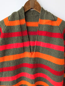 *Handmade* Pullover Streifen Khaki Rot Heavin (M-L)