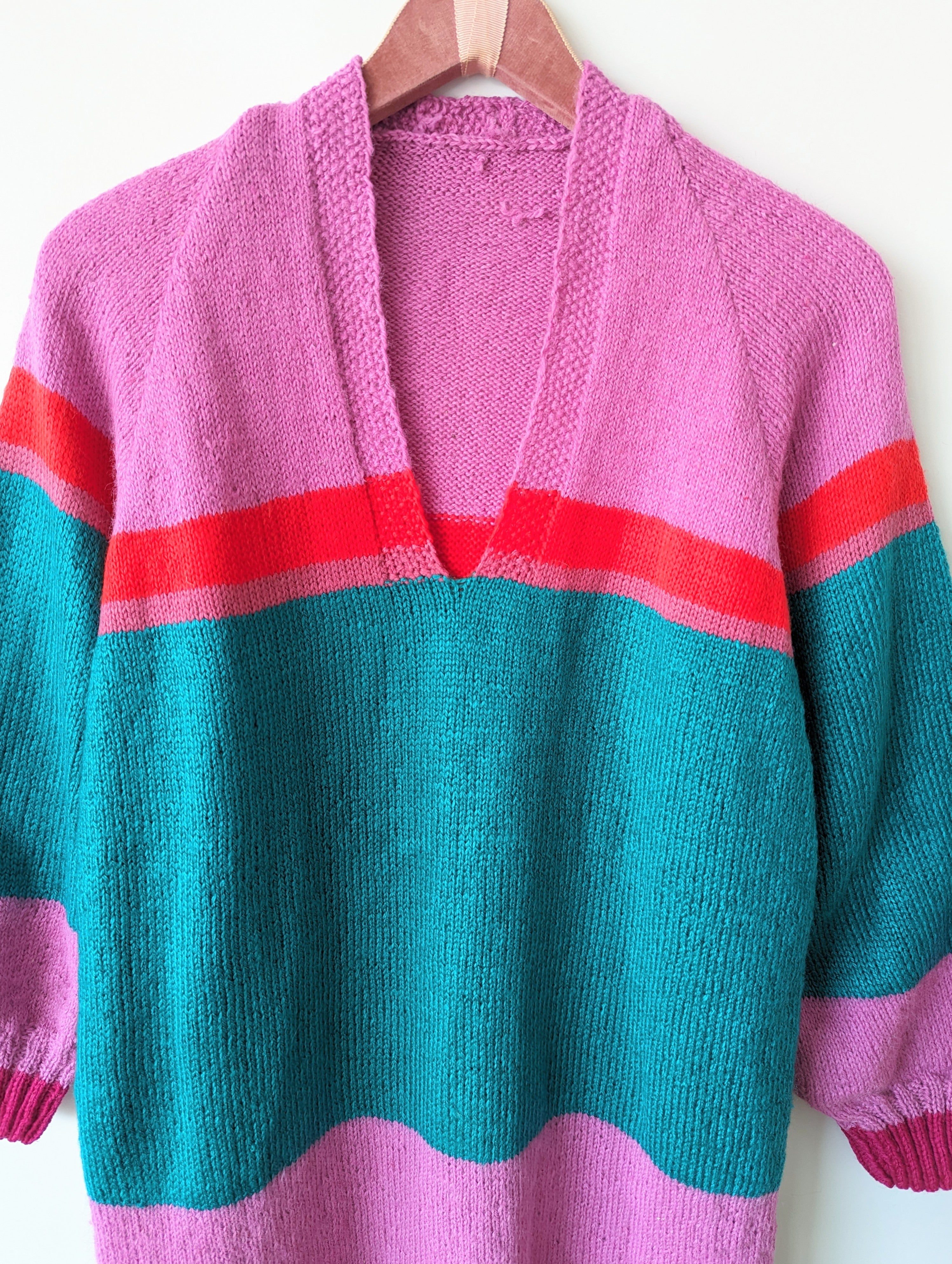 *Handmade* Pullover Streifen Türkis Pink Heavin (M)