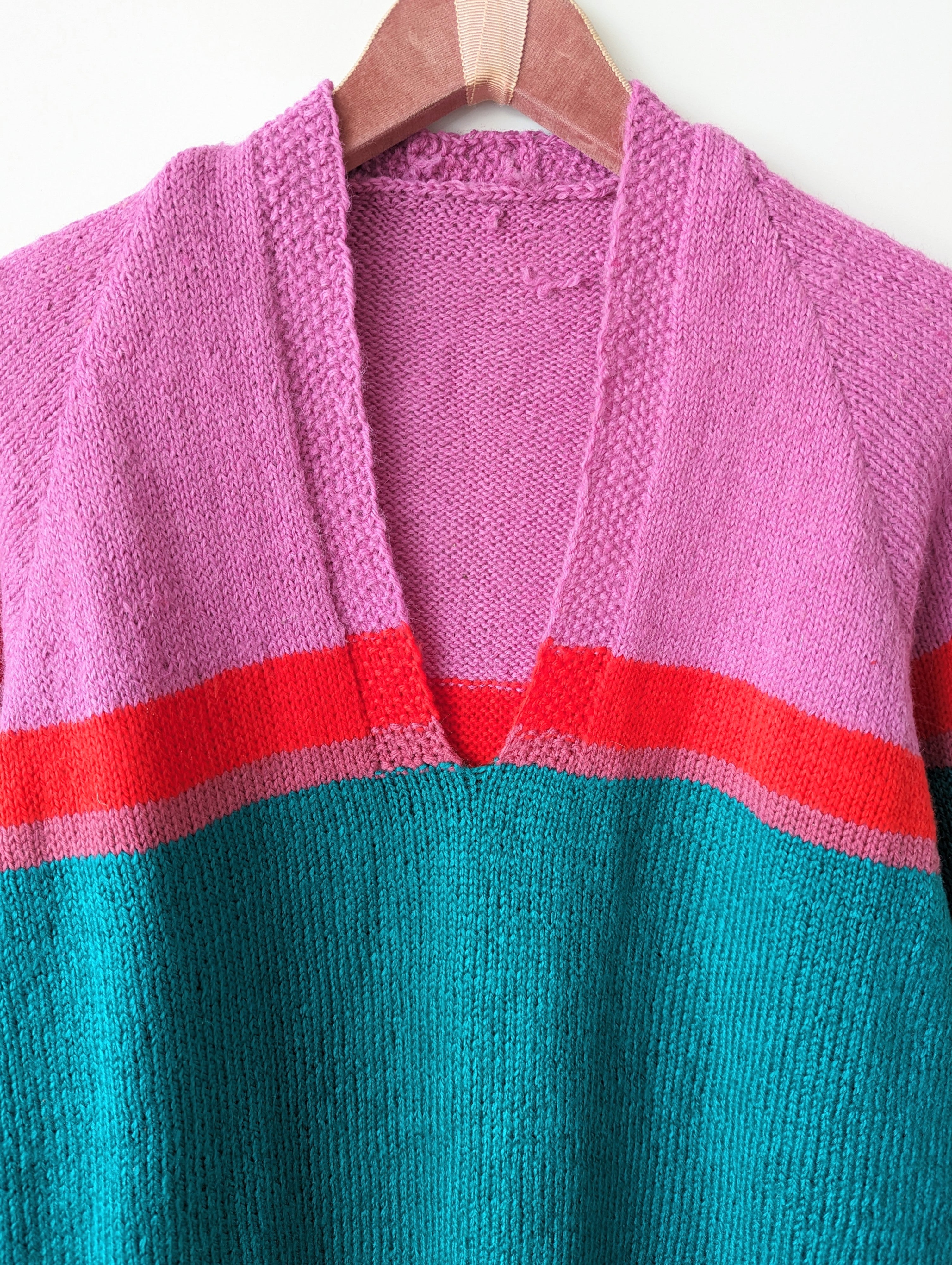 *Handmade* Pullover Streifen Türkis Pink Heavin (M)