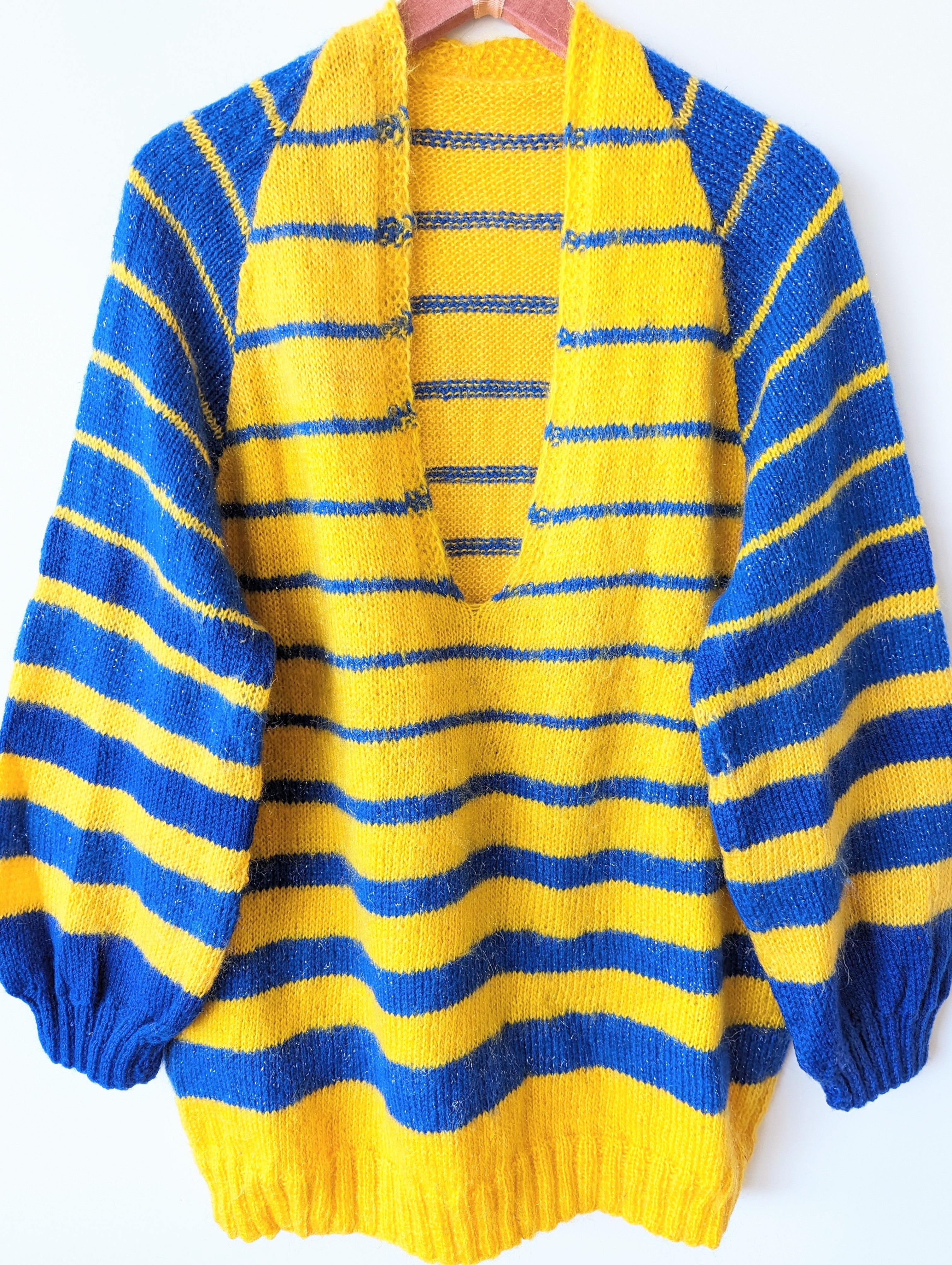 *Handmade* Pullover Streifen Gelb Blau Heavin (L-XL)