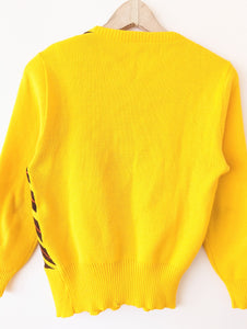 Pullover 70s Stick Braun Senf Streifen Heavin (S)