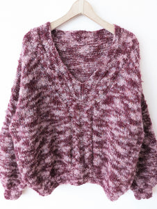 *Handmade* Mohair Wolle Pullover Dunkelrot Rosa Heavin (XL)