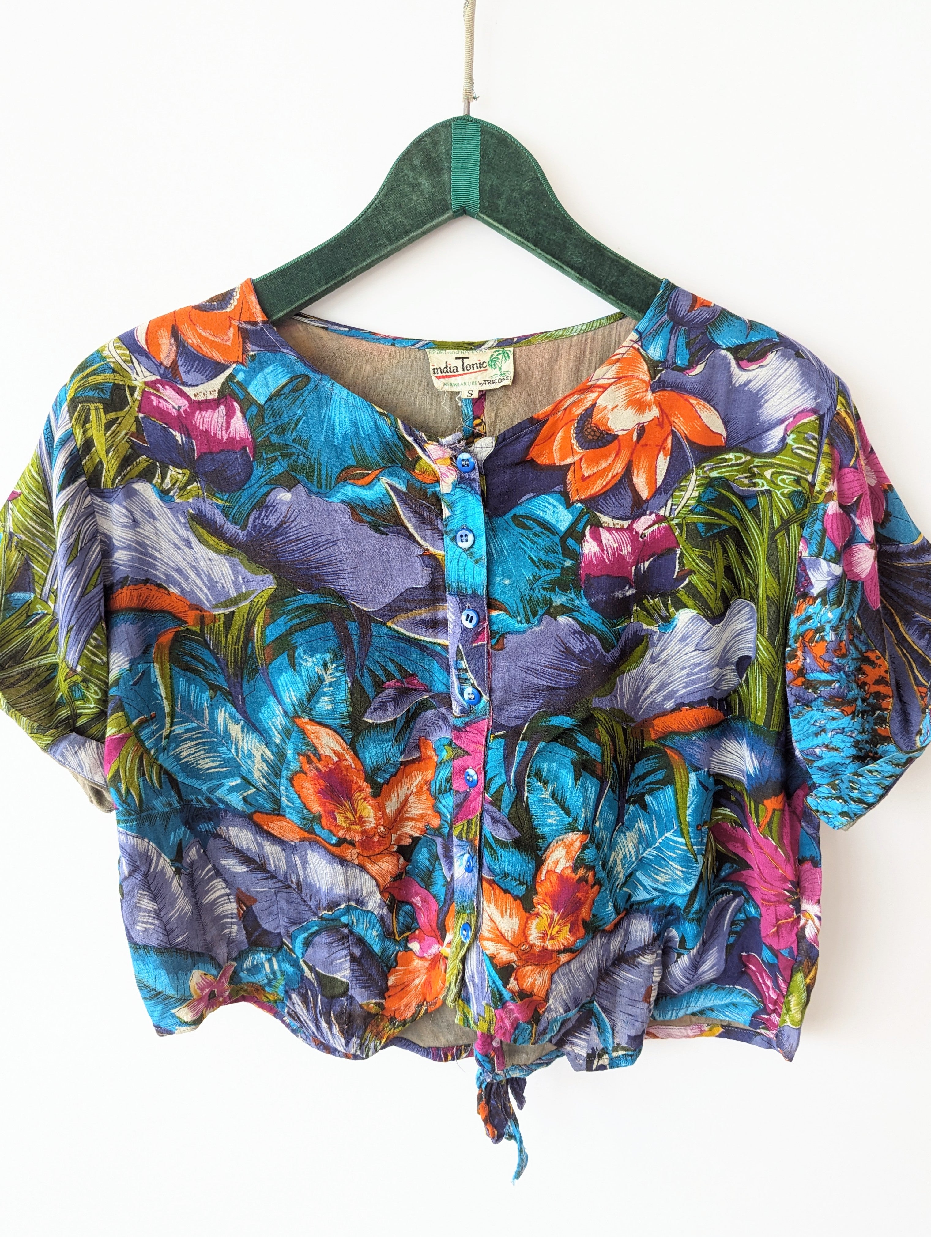Bluse 70s India Cropped Jungle Print (S-M)